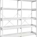 Huuger 5 Tier Bookshelf, Display Bookshelf with 10 Open Shelves and Raised Baffle, 47.2 Inch Straight Wide Bookcase with Metal Frame and Wooden Board, Adjustable Feet, White