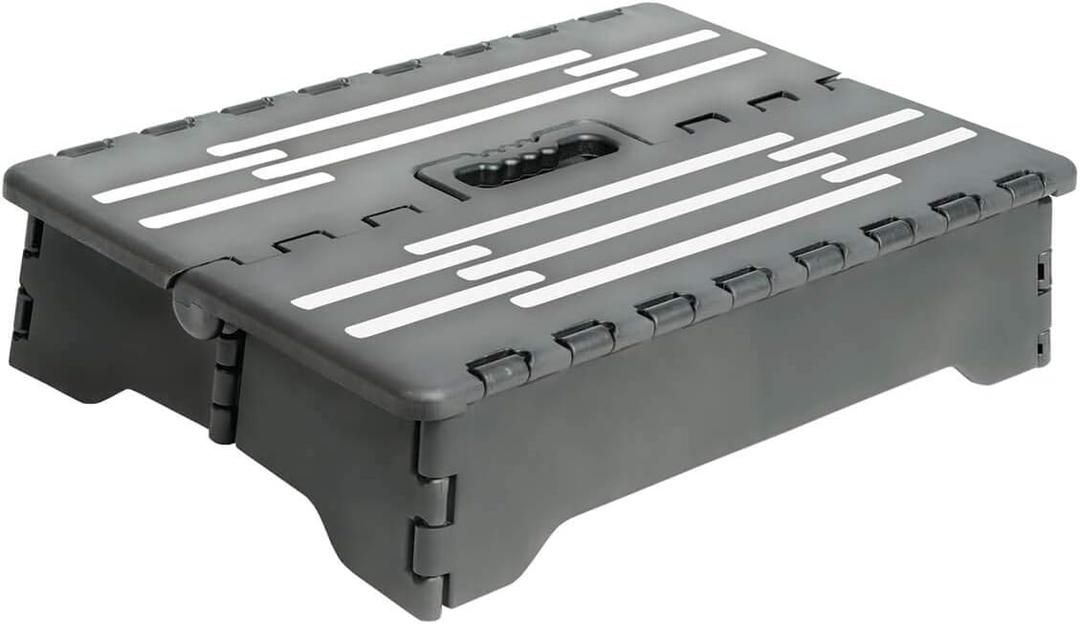 Miles Kimball Fox Valley Traders Portable Help Step, 16 W x 12 D x 4 Tall  Folds to Small Size for Storage, Non-Slip Rubber Step Surface for Safety, Durable Plastic Construction Supports 300 Lbs.