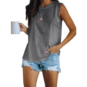 Women's Summer Sleeveless Tank Top Loose Fit Casual Crew Neck T Shirts Basic Tee Tops (Grey), Size S