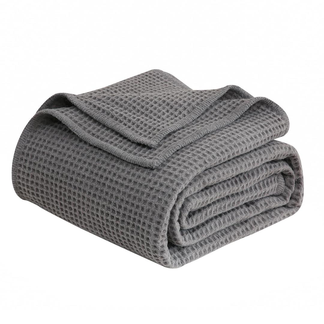 YOUR MOON Waffle Weave Wool Blanket Queen Size, Natural Australian Wool Blanket for Bed & Couch, Soft and Warm, Breathable Thick Throw Blankets for All Seasons, 90"x90", Gray