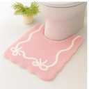 Toilet Rugs U Shaped Washable Non Slip Pink Bathroom Rugs with Bow Design, Cute Bath Mat for U Shaped Toilet, Soft Plush Bathroom Decor