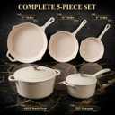 QuliMetal Enameled Cast Iron Cookware Set, 5-Piece Pots and Pans Set with Lids, Skillet, Frying Pan, Saucepan & Dutch Oven for All Stovetops, PFOA Free, Ideal for Sourdough Bread Baking, C White 5PC