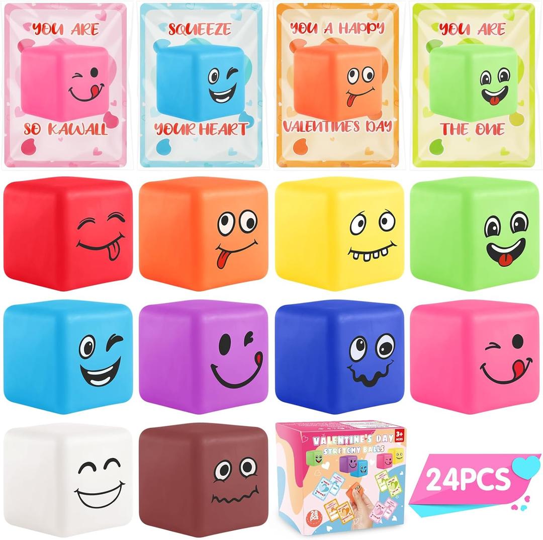 24 Pack Fidget Toys Stress Balls for Kids & Adults, Squishy Cube Balls, Squishy Sensory Squeeze Toys for Anxiety/ADHD Relief, Squeeze Balls for Kids Boys Girls Classroom Exchange School Prize