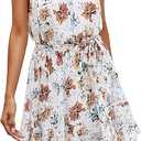 PRETTYGARDEN Women's Summer Mini Sundress Casual Spaghetti Strap Dresses Floral Sleeveless Ruffle Short Dress with Belt (Medium, Apricot)