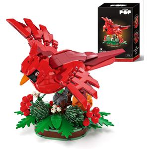 Northern Cardinal Building Block Set, Male Northern Cardinal Fly in Winterberry Plant Bush, Red Bird Figurine, Ideal for Home and Office Dcor, Christmas Toy Gift for Kids, Adults
