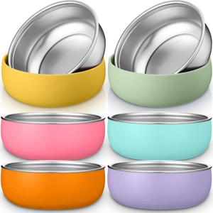 Nuogo 6 Pcs 304 Stainless Steel Baby Bowls with Removable Silicone Shell Toddler Bowls Kids Anti Scald Snack Container for Food Feeding, Dishwasher Safe (Fresh Color)
