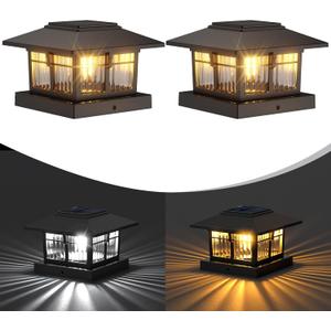 EXCMARK 2 Pack 4x4 Solar Post Cap Lights, Fence Deck Post Lights Outdoor Solar Powered Waterproof with Two Light Modes Warm&Cool White for Garden Patio Decor. (Classic Black,2)
