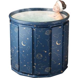 Portable Foldable Ice Bath Tub, Large Portable Bath Tub for Home Outdoors Gyms, Collapsible Soaking Bath Tub for Shower (77Gal) (Blue Planet Insulation Set)