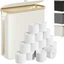Toilet Paper Storage with Lid and Handle, 16 Roll Toilet Paper Basket Bathroom Standing Organizer, Folding Storage Bag with Foot Base, Slim Holder Container for Rolling Tissue, Towel, Toys - Beige (35L)