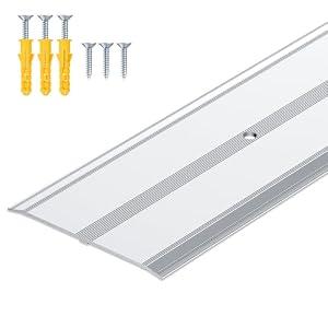 Raytano 36"L×4"W ×0.1"H Flat Profile Aluminum Floor Transition Strip, Metal Door Threshold for Carpet Wood Tile Vinyl Flooring Gaps, Indoor and Outdoor Doorway Decoration Protector(Grey,1pcs)