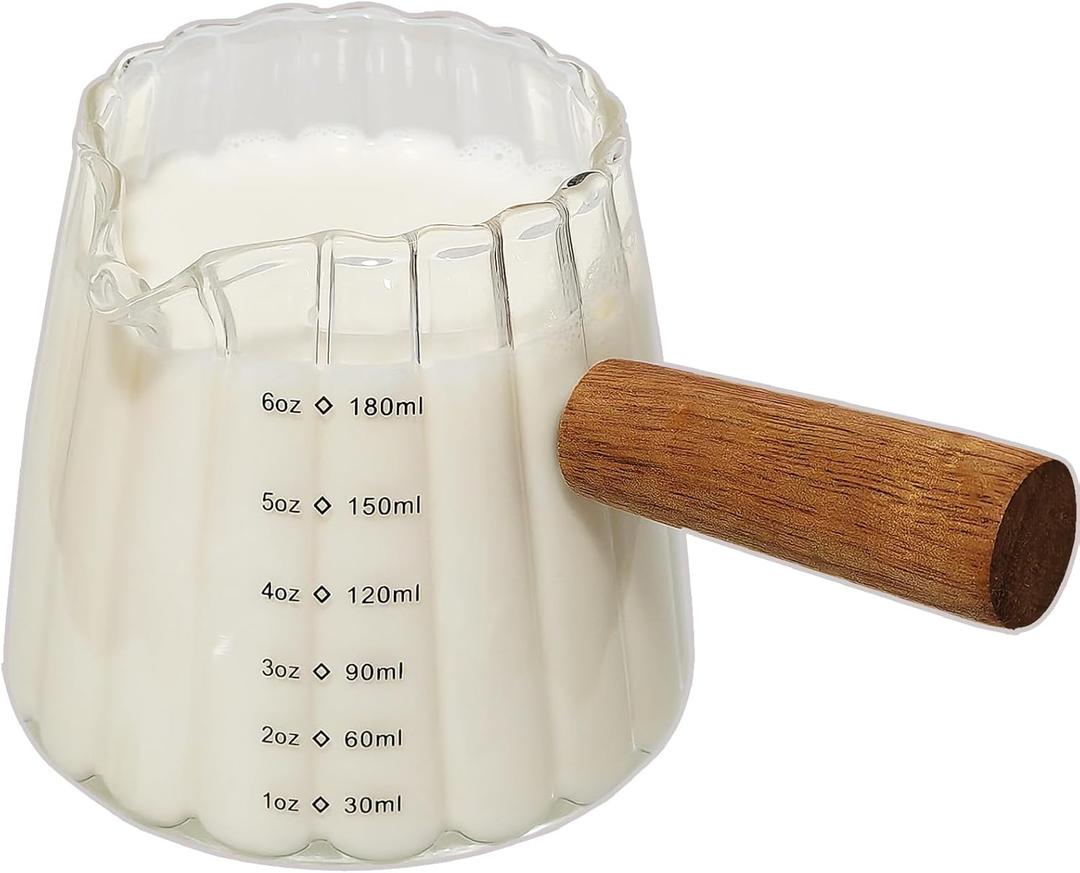 Espresso Cups With Wood Handle 6oz, Espresso Accessories, Milk Frothing Pitcher, Glass Measuring Cup, Shot Glass