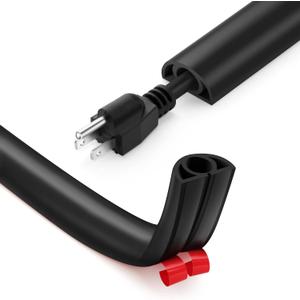 12ft Cord Cover Floor for Extension Cords, Self-Adhesive Floor Cable Cover to Protect Cables & Prevent Tripping, PVC Cord Hider Protector, Internal Wire Management Channel Diameter: 0.39", Black (W1'' x L12')