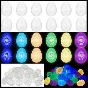 Wettarn 54 Pcs Glow in the Dark Easter Eggs Bulk Plastic Fillable Christian Religious Light up Easter Eggs Hunt Basket Stuffers Fillers for Party Favors Gifts Prize