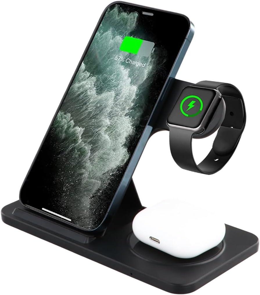 3-in-1 Foldable Wireless Charger, 15W Fast Charging Station for Phones, Smartwatches, and Earbuds