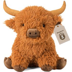 5lbs Highland Cow Weighted Stuffed Animals, 16in Tall Big Highland Cow Plush Toy, Soft Adorable Stuffed Animal for Kids and Adults Highland Cattle Gift Plushie Decor