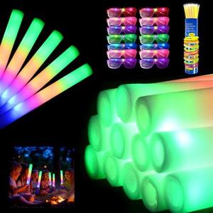 JODOUEEIR 11-Piece Glow Party Supplies Kit: 24 Foam Glow Sticks, 12 LED Glasses & 100 Glow Sticks for Weddings, Raves, Concerts - Bulk Light Up Party Accessories.