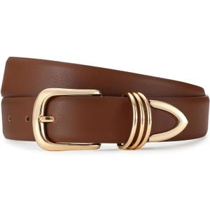 Belts for Women with Gold Buckle Faux Leather Women's Belts Fashion Casual belts for jeans (Brown)