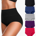 Women's High Waist Cotton Underwear Super Stretchy Briefs Full Coverage Panties Blue 5-Pack One Size Fits All XL/XXL