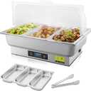 Electric Chafing Dish, 3 x 3QT Size Electric Chafing Dish Buffet Set with Temperature Control Display, 700W Electric Buffet Servers and Warmers with Roll Top for Catering (Button Temperature Adjustment)