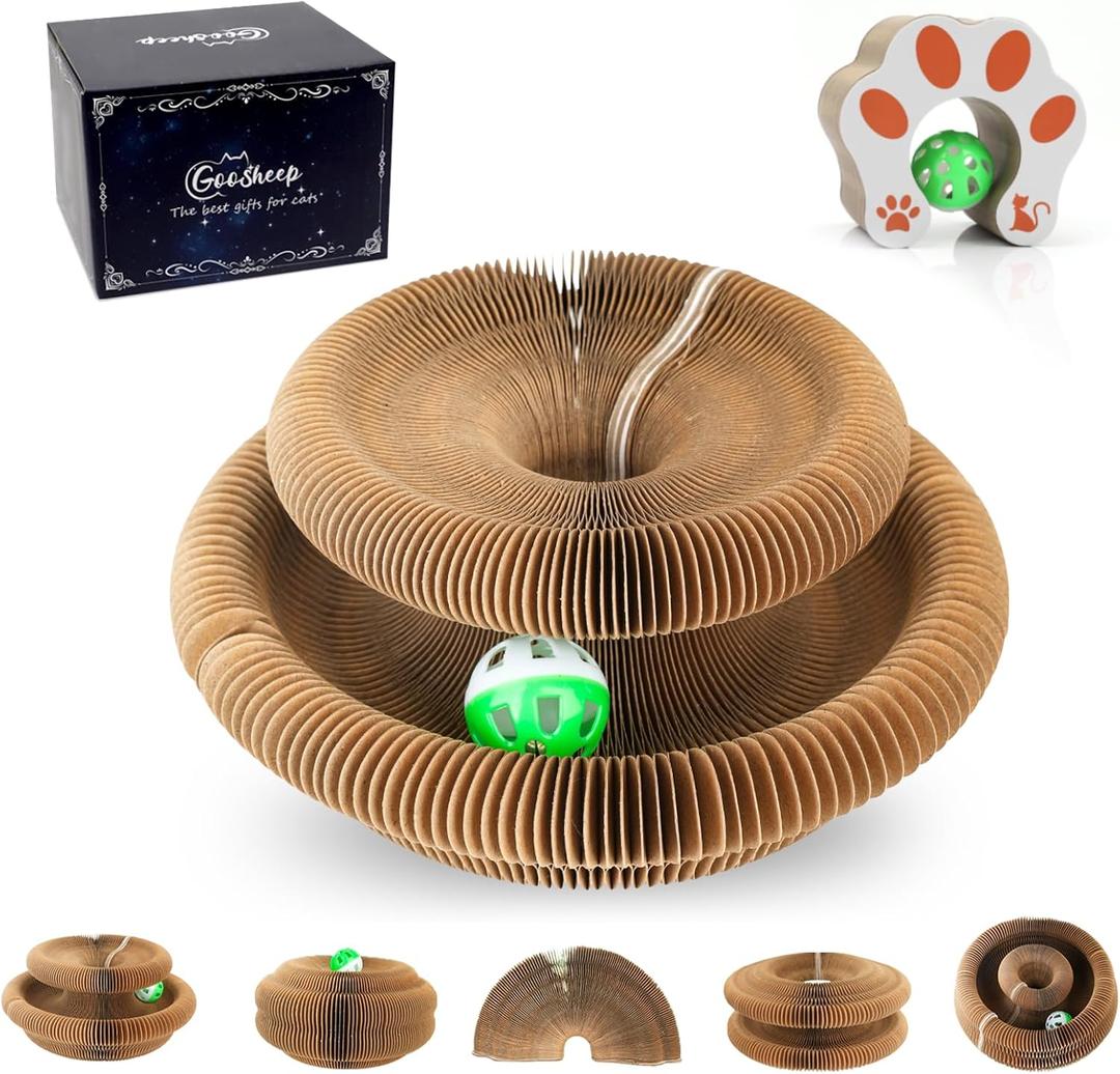Kitty Kurlz Accordion Magic Organ Cat Scratcher Toys for Indoor Cats - Cardboard Cat Scratching Board Ball Scratcher Pad 1 Pack