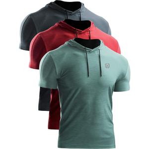 NELEUS Men's Dry Fit Performance Athletic Shirt with Hoods (X-Large, 5063# 3 Pack,slate Gray/Red/Light Green)