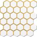 10-Sheet Hexagon Peel and Stick Backsplash Tile Polished White Tile Look Mixed Gold Kitchen Backsplash Peel and Stick Wall Tiles