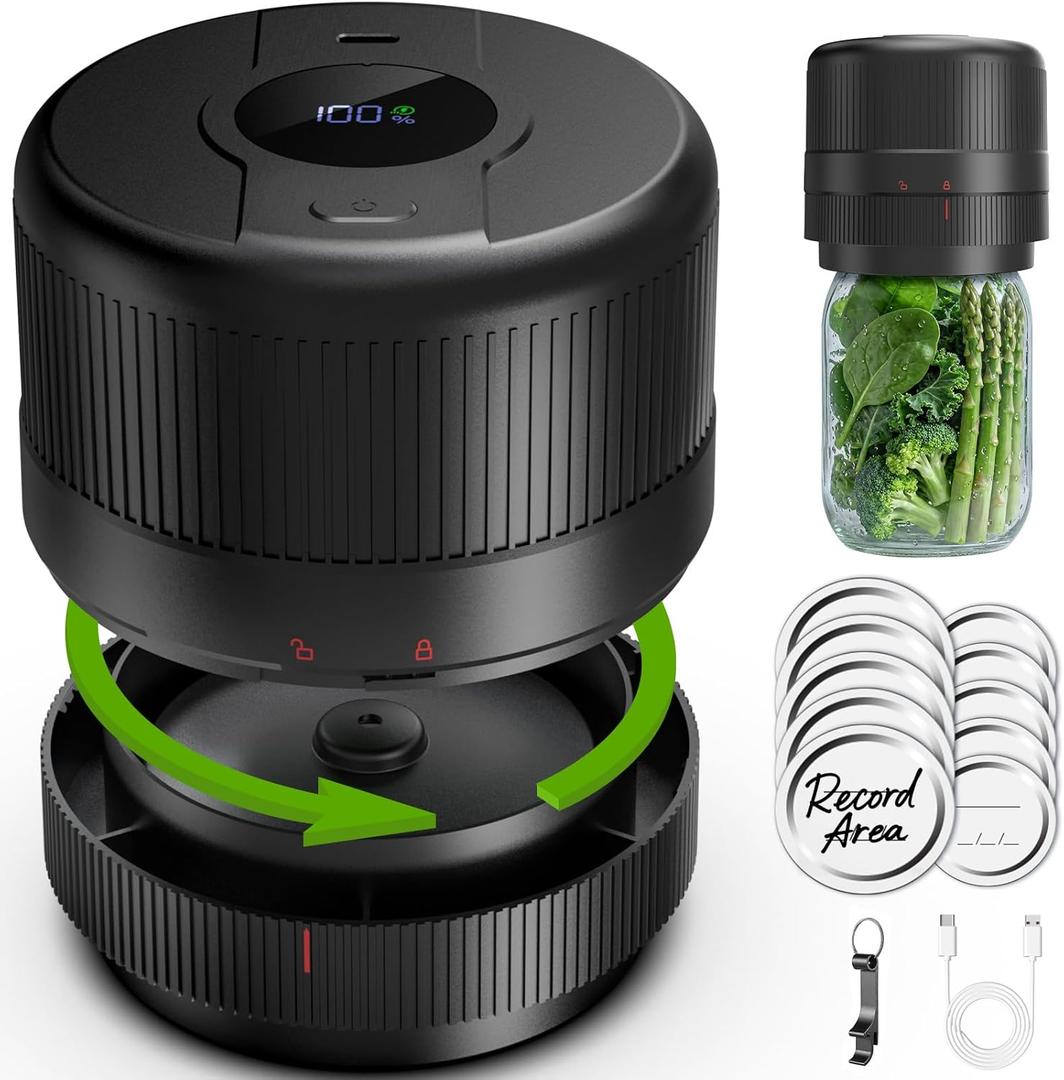 Wothfav Mason Jar Vacuum Sealer Kit, Electric Sealer for Wide, Regular Mouth Mason Jars, Portable Vacuum Sealer for Jars, Birthday Gifts for Her, Gifts for Mom, Grandma (Black)