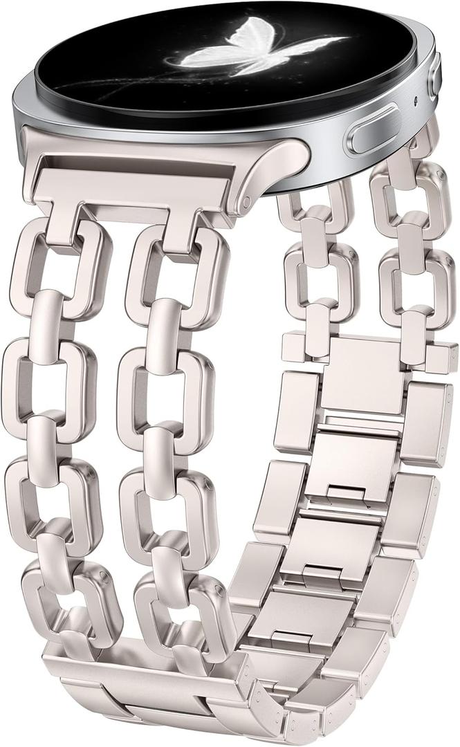 Wearlizer Metal Bands Compatible with Samsung Galaxy Watch 8 Band 40mm 44mm/Watch 8 Classic 46mm, No Gap Dressy Stainless Steel Chain Strap Wristbands Accessories for Women (Starlight)