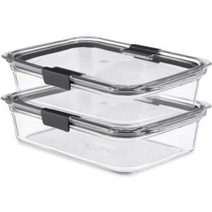 Rubbermaid Brilliance Glass Food Storage Containers, 8 Cup, Set of 2, BPA-Free, Leak-Proof, Clear
