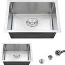 22 Inch Undermount Kitchen Sink, 22x16 Undermount Stainless Steel Utility Laundry Sinks 18 Gauge Handmade 8" Deep Single Bowl Kitchen Bar Sink with Basket Strainer