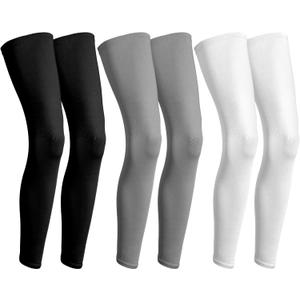 Geyoga 3 Pairs Compression Leg Sleeves Full Length Long Knee UV Protection Sleeves for Outdoor Sports Cycling Football (X-Large, Black, White, Grey)