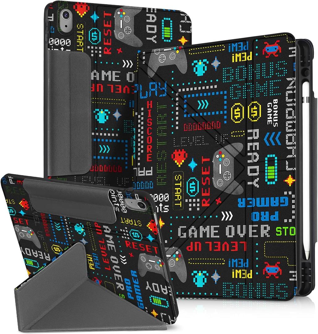 For iPad A16 Case/10th Generation Case - 10.9 Inch 2022 Tablet Cover with Pen Holder for Women Boys Girls Men Cute Cartoon Cool Funny Funda for iPad 11th 11 Inch 2025, Black