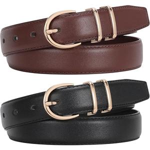 2 Pack Women Leather Belt for Jeans Ladies Belts for Dresses Pants Plus Size Work Belt with Gold Buckle Black And Brown