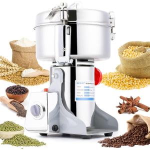 Electric Grain Mill 1000g High-speed Grain Spice Herb Grinder 2600W Dry Grinder Machine 304 Stainless Steel Superfine powder High-speed Grain Mill 36000r/min for Kitchen Home and Commercial