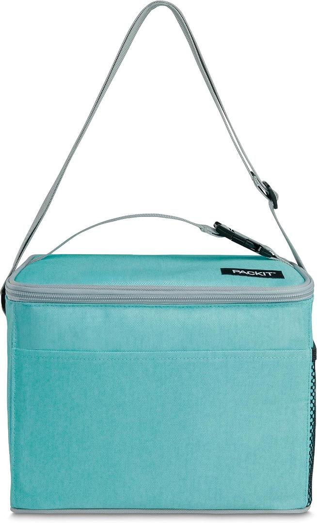 PackIt(R) Freezable Lunch Cooler, Soft Mint, Built with EcoFreeze(R) Technology, Fully Freezable, Collapsible, Reusable, Mesh Side Pocket, Top Handle, Multi-Use Lunch Box, Cooler, Medium