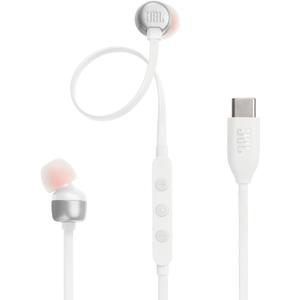 JBL Tune 310C - Wired Hi-Res in-Ear Headphones, Tangle-Free Flat Cable, 3-Button Remote with Microphone (White)