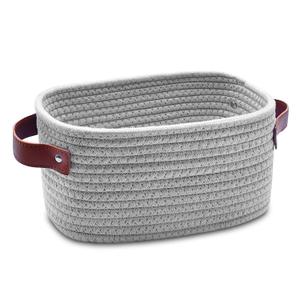 ABenkle Small Storage Basket, Mini Baskets with Handle, Cute Cotton Woven Baskets for Shelves, Boho Decorative Toy Storage Bin for Nursery, Spa, Empty Gift Basket - XS, Grey