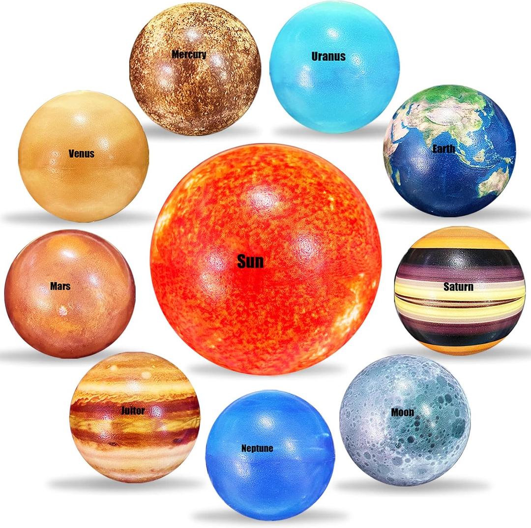 10PCS Solar System Planet Stress Balls,Stress Relief Planets Balls Educational Toys,Anti Stress Solar Educational Balls for Adults,Kids Early Study,Party Game