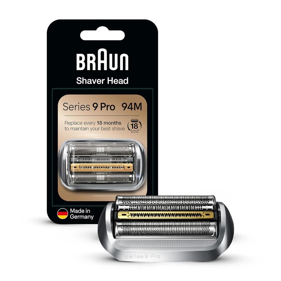 Braun Electric Shaver Head Replacement Part 94M, Compatible with Series 9 Pro and Series 9 Electric Razors for Men, Silver (1 Count (Pack of 1))