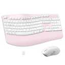 Ergonomic Wireless Keyboard and Mouse Combo, Wave Keys Keyboard with Wrist Rest for Natural Typing, 3 DPI Adjustable Ergonomic Silent Mouse for Computer/ Laptop/ Windows/ Mac (Pink)