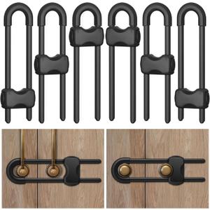 Cabinet Locks Baby Proofing, Child Proof Cabinet Locks,6 Pack Adjustable U Shaped Baby Proofing Cabinets, Child Locks for Cabinets and Drawers (Black)
