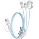 1Pack Multi Fast Charging Cable for Travel Vacation Essentials,Apple Watch Charger,iPhone Charger[3-in-2] USB A/Type C/Lightning Cable for iWatch,iPhone 16-11,Nintendo Switch,Airpods,Car,Camping-Blue