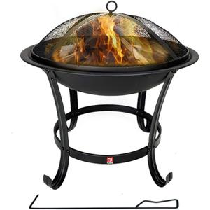 Fire Beauty Fire Pit BBQ Grill Pit Bowl with Mesh Spark Screen Cover,Poker