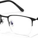 Blue Light Blocking Glasses Men Computer Gaming Glasses Rectangle Metal Semi-rimless Black Frame Anti Glare/UV400 Clear Lens (9529-black)