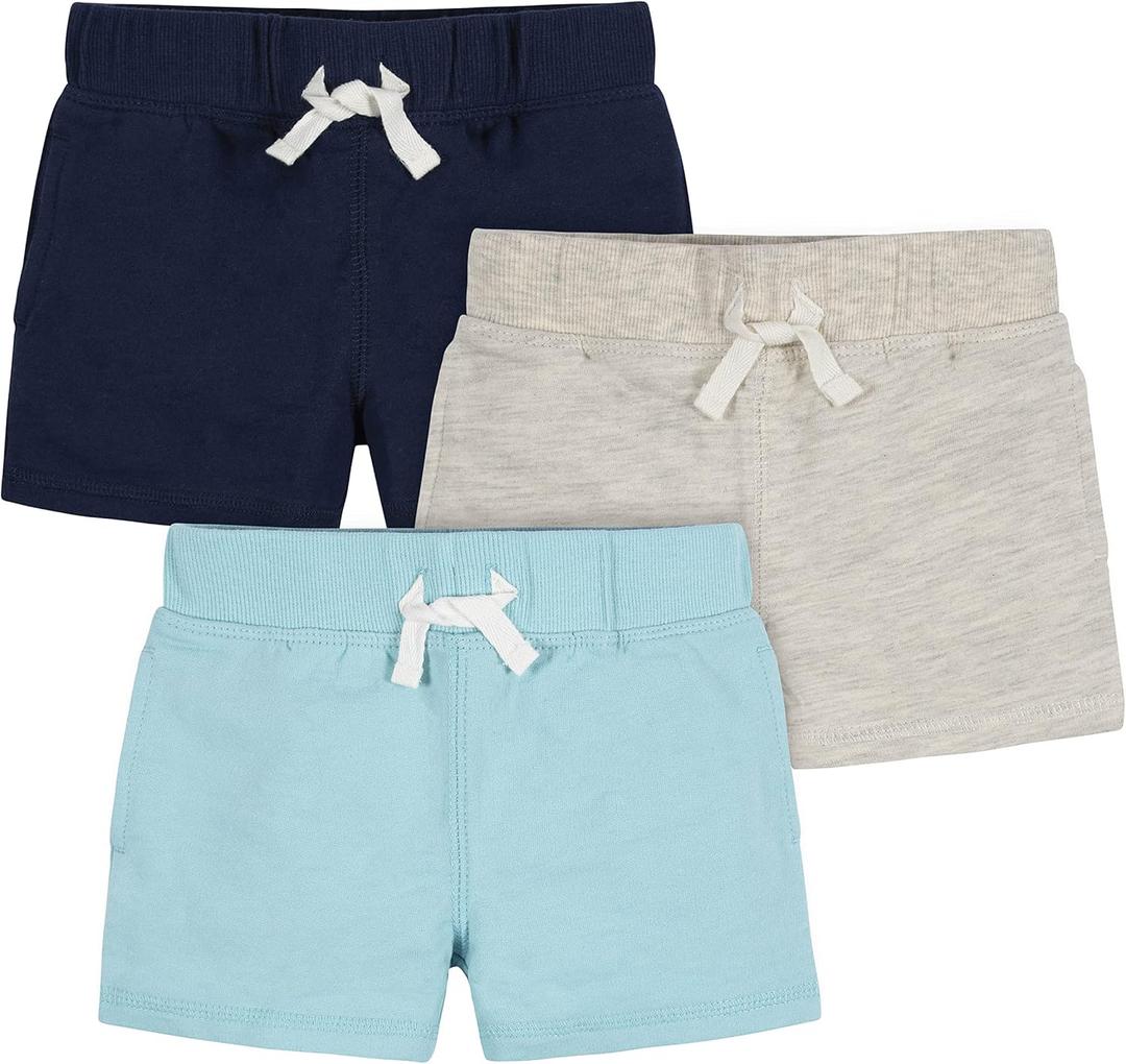 Gerber Baby Boys' 3-Pack Pull-on Knit Shorts (2T, Blue & Gray)