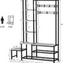 Espelism Hall Tree with Shoe Storage Bench Coat Rack with 7 Hooks Interchangeable 4 Tier Side Storage Shelves Small Cute Side Bench Industrial 5-in-1 Entryway Coat Rack for Hallway Mudroom Bedroom, Large