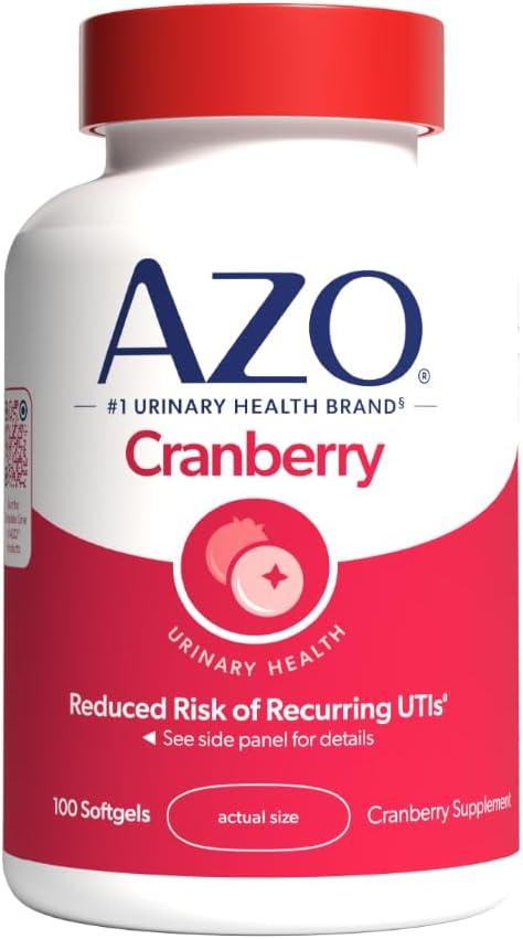 AZO Cranberry Supplement, Made with Concentrated Whole Fruit Cranberry Powder to Help Cleanse and Protect the Urinary Tract*, Sugar Free Cranberry Pills, Non-GMO, 100 Soft gels