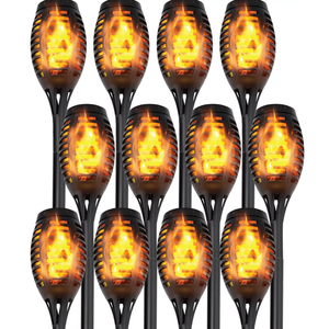 Maggift 12 pack Solar Torch Lights with Flickering Flame, Waterproof, Dusk to Dawn LED Lights for Garden Patio Pathway Walkway Landscape, Black