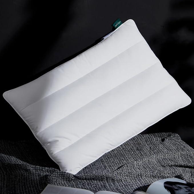 Three Geese Luxury Flat Thin Goose Feather Down Pillows Standard Size, 2.5" Height, 100% Cotton Cover, Medium Firm Hotel Collection Ultra Slim Thin Bed Pillows, Machine Washable, 18 x 26 Inches