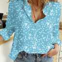 Dokotoo Women's Casual V Neck Alicia Floral Print Roll Up Long Sleeve Chiffon Button Down Blouses Bohemian Top Shirts (Blue, M)